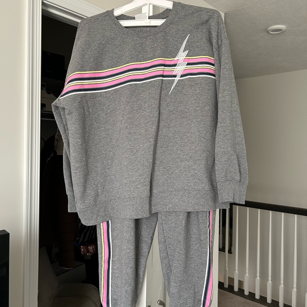 Torrid Gray Sweatshirt and Joggers Set with Pink Stripes size 1